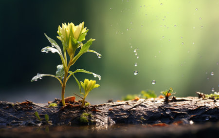 New life sprouts from green seedling in natureの素材