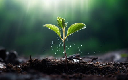 New life sprouts from green seedling in natureの素材