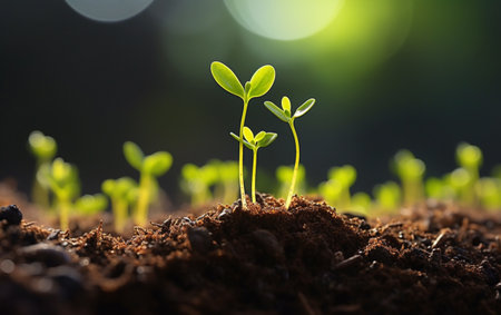 New life sprouts from green seedling in natureの素材
