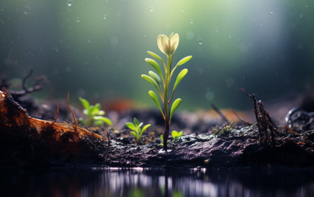 New life sprouts from green seedling in natureの素材