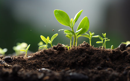 New life sprouts from green seedling in natureの素材
