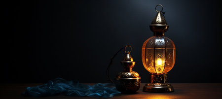 The Muslim feast of the holy month of Ramadan Kareem. Beautiful background with a shining lantern Fanus. Free space for your textの素材
