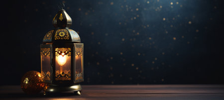 The Muslim feast of the holy month of Ramadan Kareem. Beautiful background with a shining lantern Fanus. Free space for your textの素材