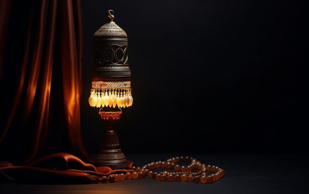 The Muslim feast of the holy month of Ramadan Kareem. Beautiful background with a shining lantern Fanus. Free space for your textの素材