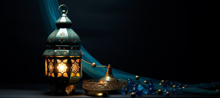 The Muslim feast of the holy month of Ramadan Kareem. Beautiful background with a shining lantern Fanus. Free space for your textの素材