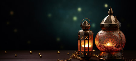 The Muslim feast of the holy month of Ramadan Kareem. Beautiful background with a shining lantern Fanus. Free space for your textの素材