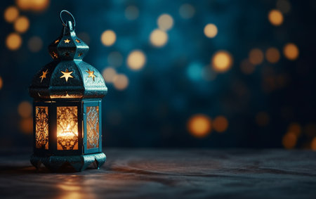 The Muslim feast of the holy month of Ramadan Kareem. Beautiful background with a shining lantern Fanus. Free space for your textの素材