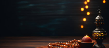 The Muslim feast of the holy month of Ramadan Kareem. Beautiful background with a shining lantern Fanus. Free space for your textの素材