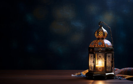 The Muslim feast of the holy month of Ramadan Kareem. Beautiful background with a shining lantern Fanus. Free space for your textの素材