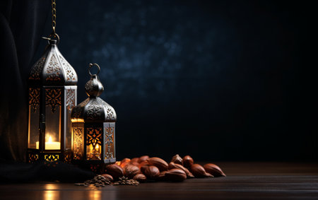 The Muslim feast of the holy month of Ramadan Kareem. Beautiful background with a shining lantern Fanus. Free space for your textの素材