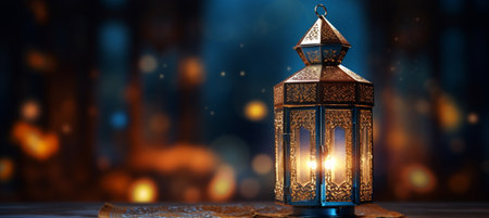 The Muslim feast of the holy month of Ramadan Kareem. Beautiful background with a shining lantern Fanus. Free space for your textの素材