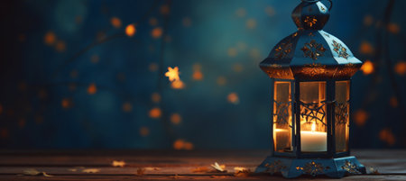 The Muslim feast of the holy month of Ramadan Kareem. Beautiful background with a shining lantern Fanus. Free space for your textの素材