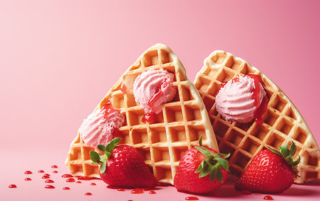 Waffles with strawberry ice cream backgroundの素材