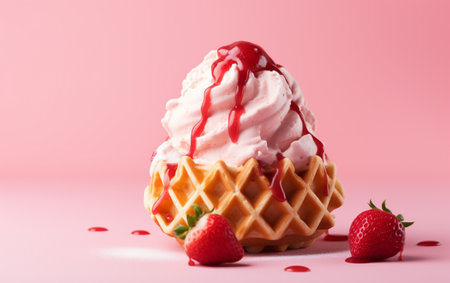 Waffles with strawberry ice cream backgroundの素材