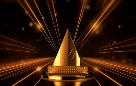 Award ceremony background with golden shapes and light rays. Abstract luxury backgroundの素材