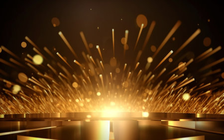 Award ceremony background with golden shapes and light rays. Abstract luxury backgroundの素材