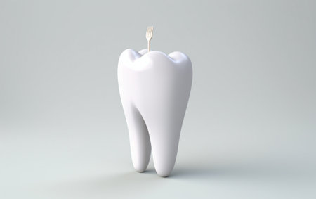 Toothpaste brush with a 3D design of white teeth in a white backgroundの素材