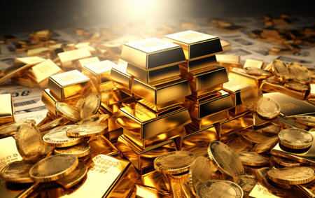 Gold market stock wealth business finance investment on money trade exchange 3dの素材