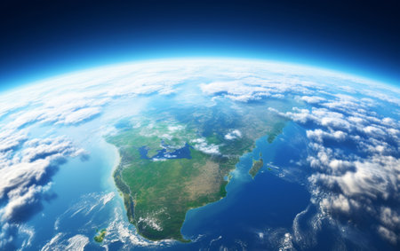 earth with realistic geography surface and orbital 3d cloud atmosphereの素材