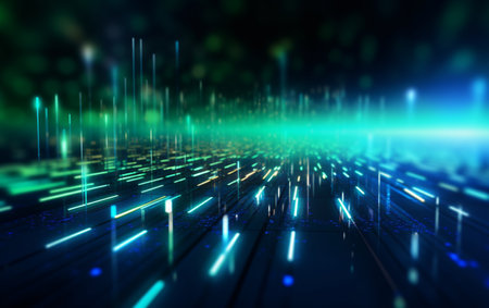 Digital technology speed connect blue green background, cyber nano informationの素材