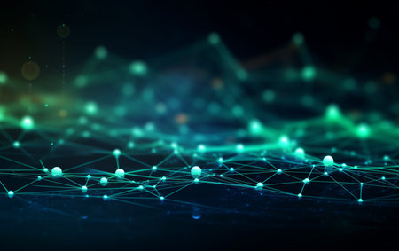 Digital technology speed connect blue green background, cyber nano informationの素材