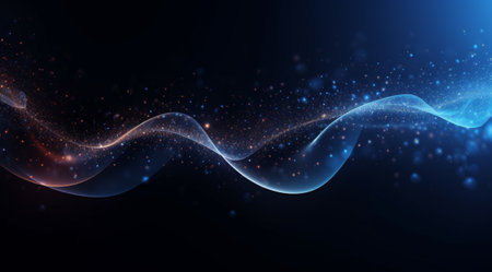 Dark blue and glow particle abstract backgroundの素材