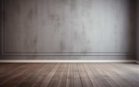 Empty room gray wall room with wooden floorの素材