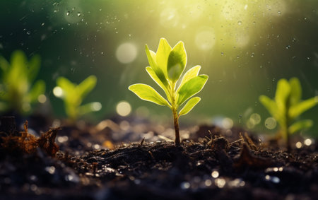 New life sprouts from green seedling in natureの素材