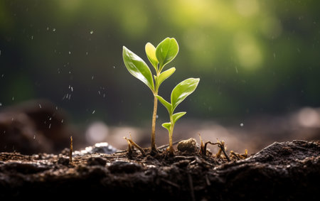 New life sprouts from green seedling in natureの素材