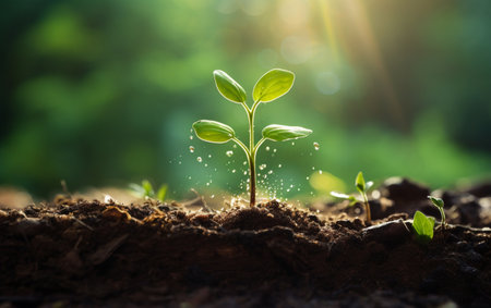 New life sprouts from green seedling in natureの素材