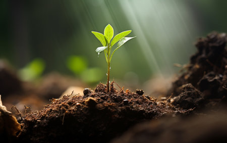 New life sprouts from green seedling in natureの素材