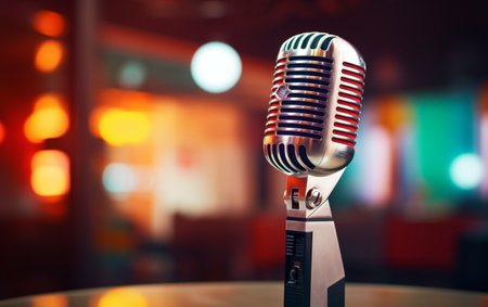 Side view of a radio microphone with studio background blurの素材