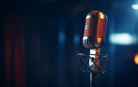 Side view of a radio microphone with studio background blurの素材