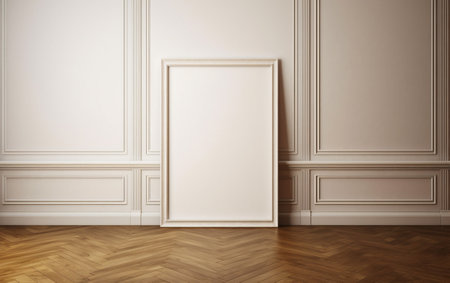 Blank picture frame on parquet floorの素材