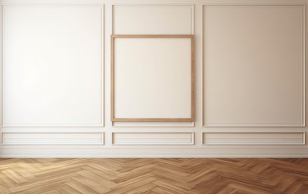 Blank picture frame on parquet floorの素材