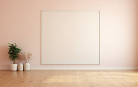 Blank picture frame on parquet floorの素材