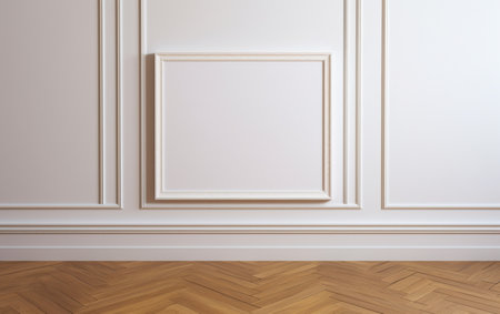 Blank picture frame on parquet floorの素材
