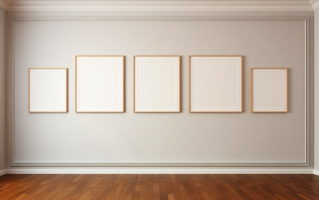 Blank picture frame on parquet floorの素材