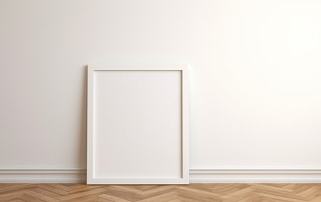 Blank picture frame on parquet floorの素材