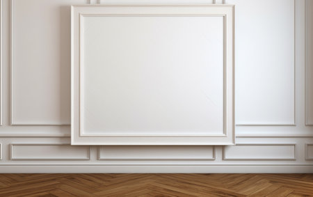 Blank picture frame on parquet floorの素材