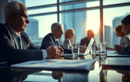 Business people discussing financial reports during the meetingの素材