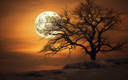 Spooky tree against a big moonの素材
