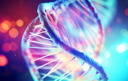 3d dna strands on an abstract backgroundの素材