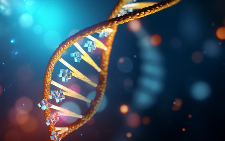 3d dna strands on an abstract backgroundの素材