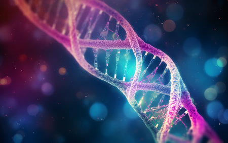 3d dna strands on an abstract backgroundの素材