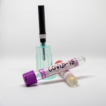 COVID- 19. Corona virus disease. Blood test. Stop dangerous Chinese virus COVID-19.の写真素材