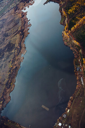 top view of the lake, canyon, drone. High quality photo