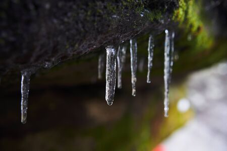 Close-up ice on the stone. Isolated objectの写真素材