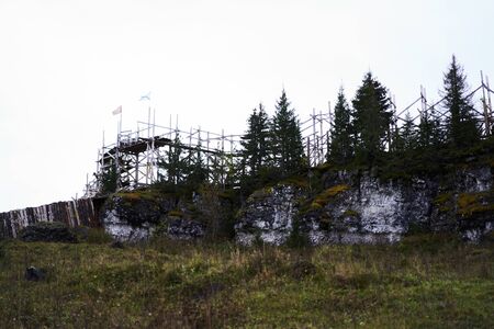 Stone city in the middle of the forest, construction in the forest. High quality photoの写真素材
