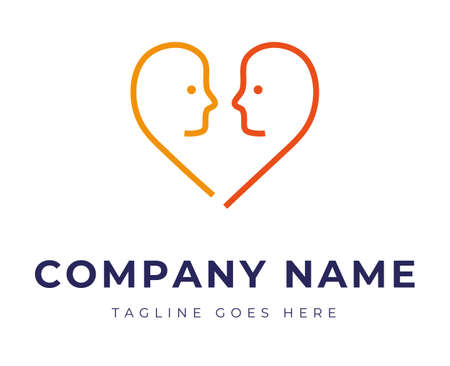 Set of logo identity with two faces in the shape of heart for couple therapy relationship problemsのイラスト素材